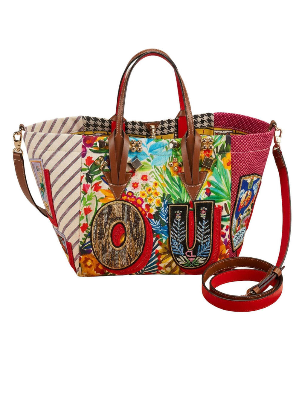 Christian Louboutin Caracaba Large Mix-Print Tote Motif Embroidered Multicolor